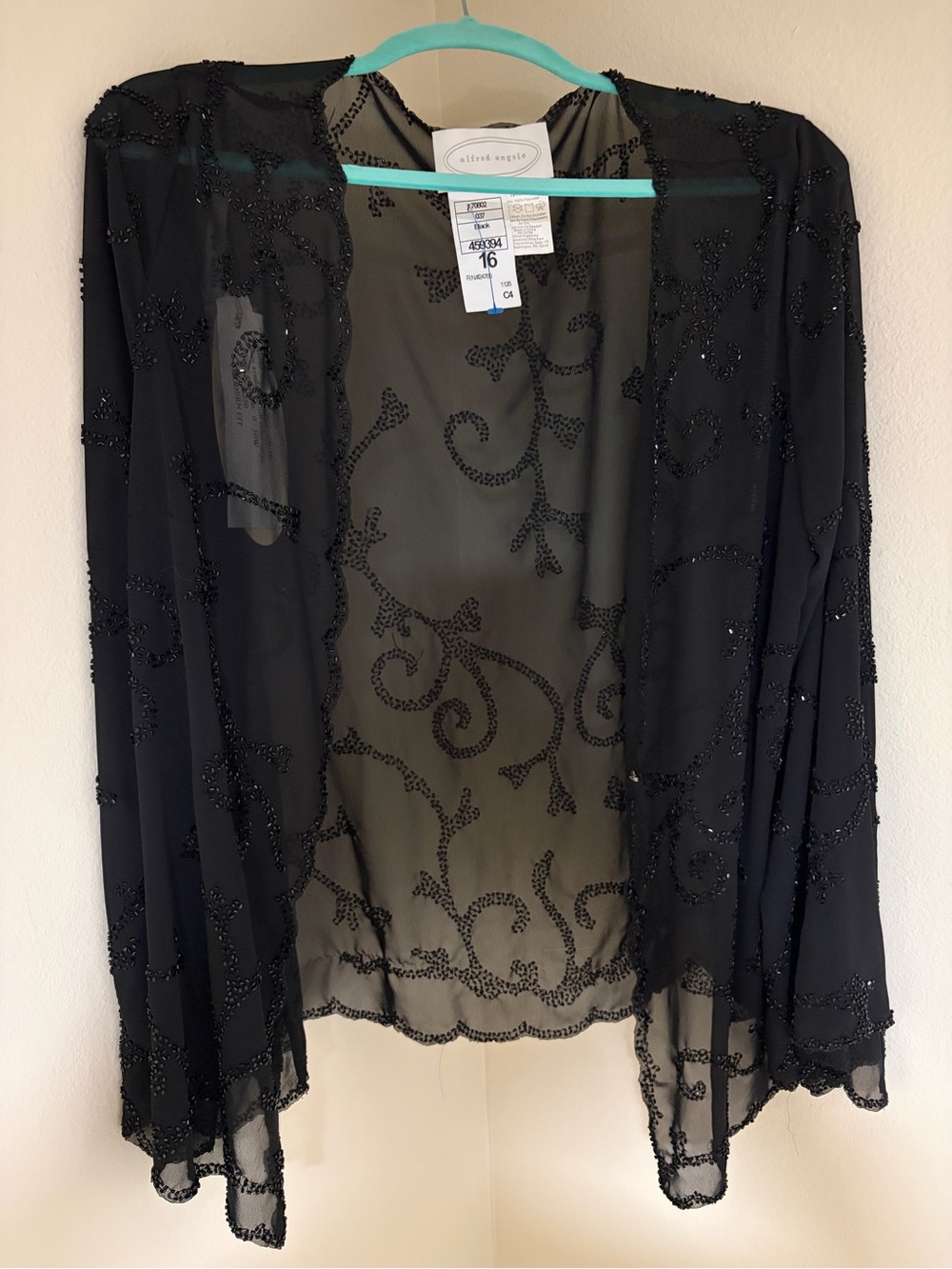 Alfred Angelo Black Beaded Sheer Evening Jacket Size 16 NWT